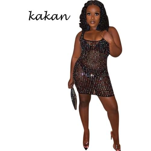 Kakan new womens perspective sequin dress positioning beads sling strapless shoulder dress club party nightclub sexy dress