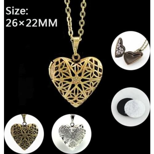 2PCS Love Heart Locket Essential Oil Diffuser Pendant Necklace Aroma Necklace Perfume Locket Pendant Jewelry