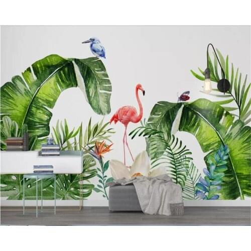 Beibehang brick wallpaper 3d Home Decoration Custom Nordic Tropical Plant Flamingo Background Mural Wall 3 d wallpaper for walls