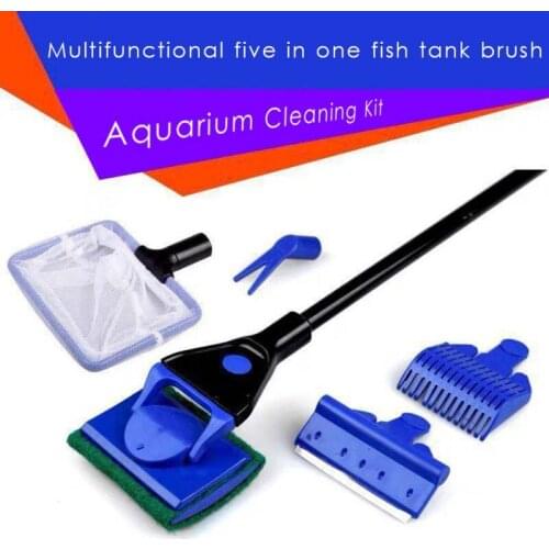 5 In 1 Multi-Function ABS Aquarium/Fish Tank Cleaning Tool/ Algae Scraper/ Fish Net/Sponge/ Plant Fork/Gravel Rake