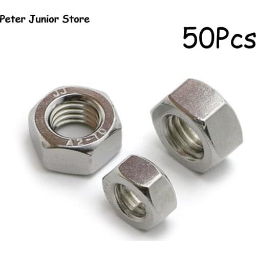 50Pcs/lot Nuts M2/M2.5/M3/M4/M5/M6 Carbon Steel Metric Thread Hex Nuts Silver Hexagon Nut For Screws Bolts Fasteners GMN
