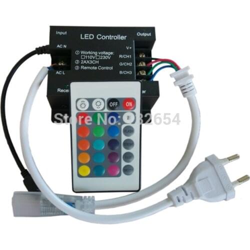 AC110V-220V 3 Circuits 3x3A 9A 1000W 24Key IR Remote Controller Wireless High Voltage RGB LED Strip