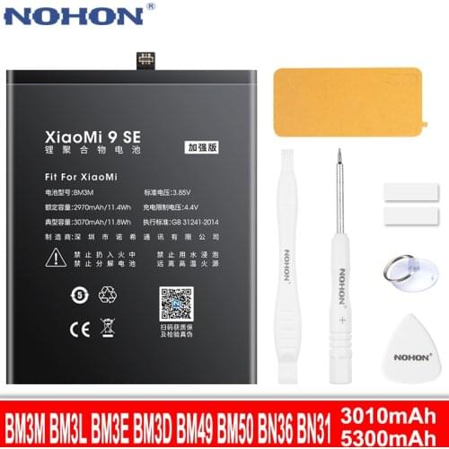 NOHON Battery For Xiaomi Mi 9SE 8SE 9 8 Max Max2 6X 5X Mi9SE Mi8SE Mi9 Mi8 Mi6X Mi5X BM3M BM3L BM3E BM3D BM49 BM50 BN31 Bateria