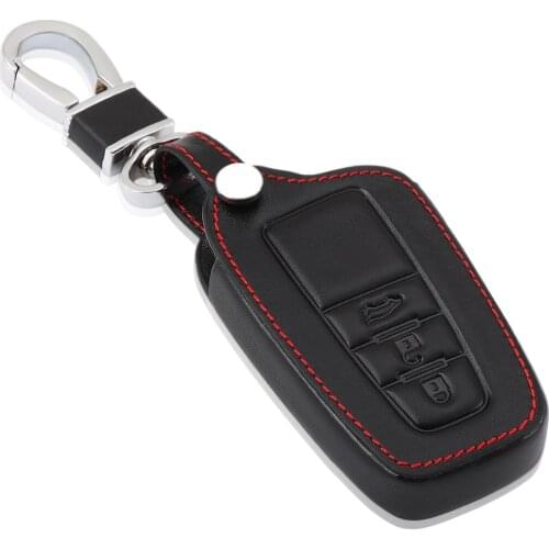 VCiiC Black Genuine Leather Remote Control Car Keychain Key Cover Case For Toyota CHR C-HR Prado Camry 2017/Prius Accessories