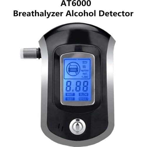 AT6000 Breathalyzer Alcohol Detector Digital LCD Screen Battery Power Hand-Hold Professional BAC Tracker with 5 Mouthpieces