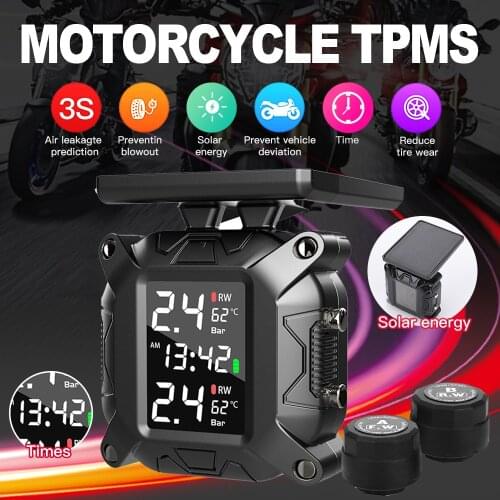 2021 Motorcycle TPMS Time Display Tire Pressure Monitoring High Temperature Alarm 2PCS Sensor USB Motorcycle Tire Pressure Alarm