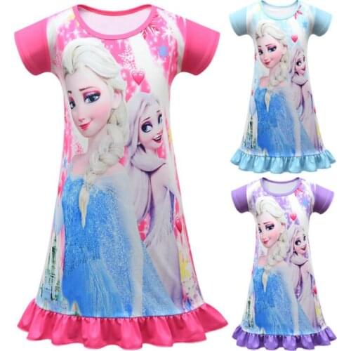 Spring Autumn Girls Anna Elsa Princess Nightgown Pajamas Kids Long Sleeve Nightdress Cute Cartoon Baby Sleep Dress Homewear
