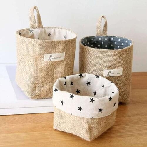 Home Decor Hanging Wall Pocket Storage Basket Small Sack Sundries Organizer Cosmetic Organizer Cotton Linen Toy Storage Bag