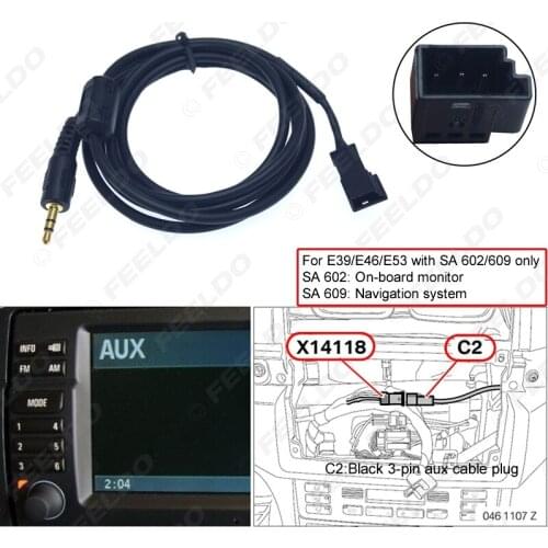 FEELDO 10Pcs 3.5mm Male Connector To 3-Pin AUX Connector Wiring Harness For BMW E39/E46/E53 With Navigation System(SA 602/609)