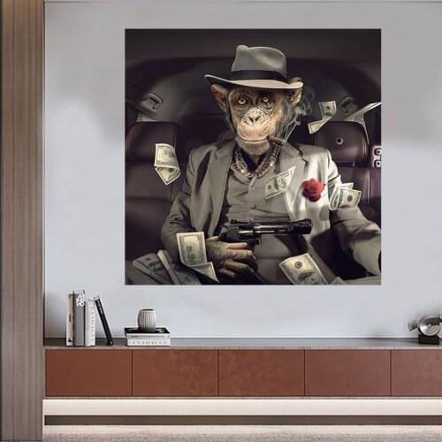 Money and Mafia Handsome Monkey Canvas Painting Wall Art Nordic Posters and Prints Wall Pictures for Living Room Decoration