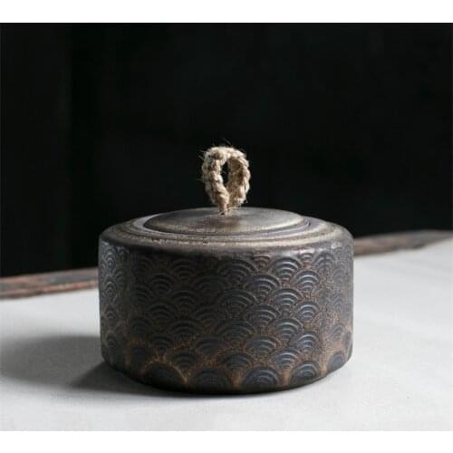 Japanese Style Ceramic Retro Tea Caddies Creative Vintage Porcelain Canister Sealed Candy Storage Tank with Lid Food Container