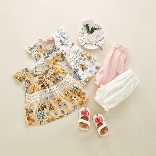New 2019 Baby Girls Clothing Set Floral Summer Children Clothes Infant Kid Suits Cotton Vest Tops+Shorts Princess 6M-3T