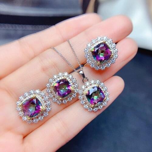 Bling Multicolor Crystal Zircon Diamonds Gemstones Rings Pendant Necklaces Stud Earrings for Women Fine Party Jewelry Sets Gifts