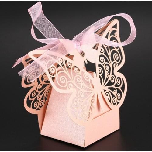 NHBR 50pcs Butterfly Wedding Favour Box Birthday Party Gifts Candy Boxes Pink