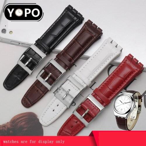 17mm 19mm Slub Leather watch band black white brown genuine leather strap for Swatch SKIN series watch accessories