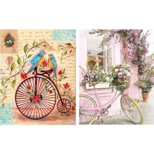 DIY Bicycle Flower Basket 5D Square Diamond Painting Cross Stitch Crafts Diamond Embroidery Wall Painting Home Decor Mosaic Kits