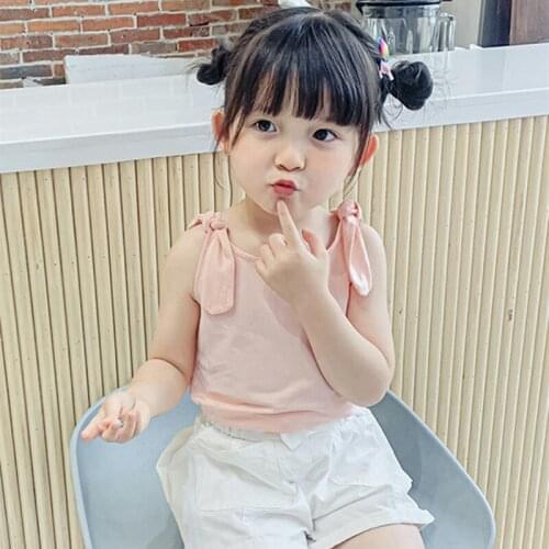 2021 Summer Girls Vest Cute Baby Korean Clothes Thin for Summer Kids Solid Tank Top O-neck Childrens Clothing