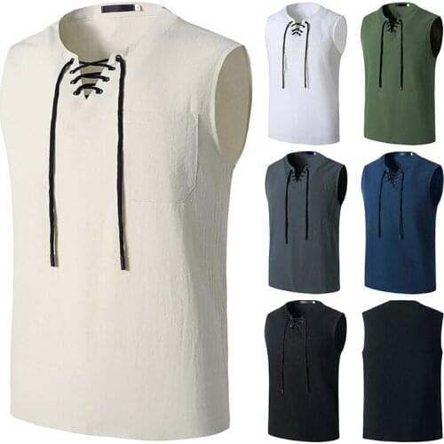 Best Seller Mens Fashion T-shirt Cotton Linen T-shirt Hip Hop V-neck Sleeveless Yoga Top