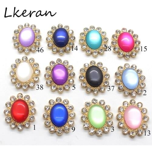 LKERAN 10pcs 19*23mm Oval Cobbles Alloy Buttons Hair Flower Center Scrapbook Diamond decorative Button for Crafts