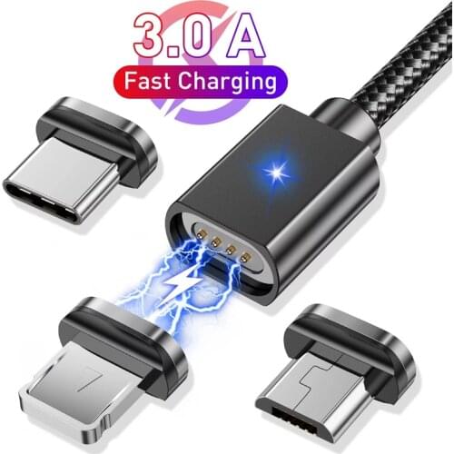 3A Magnetic Type C USB Cable QC3.0 Fast Charging Micro usb Data Cord For Xiaomi 9 Redmi Note 7 8 Pro Iphone 11 pro 6 12 Samsung