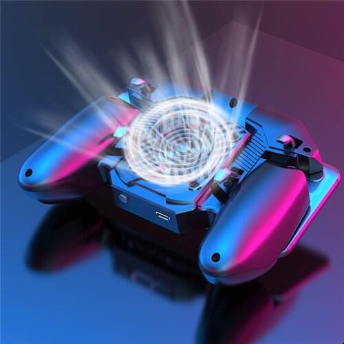 Mobile Phone Game Controller Joystick for PUBG Game with Cooling Fan Six Finger Gamepad Fire Button Aim Key Shooting Trigger