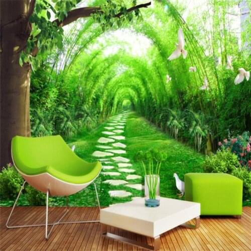 Beibehang Wall paper murals custom living room bedroom fresh bamboo road 3D mural TV background wall home decoration