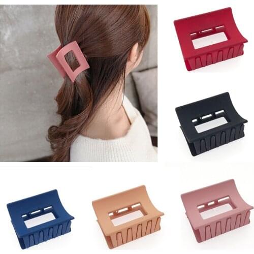New Solid Color Hollow Out Rectangle Acrylic Hair Clip For Women Girls Geometric Large Size Hair Crab Hair Claws Headwear