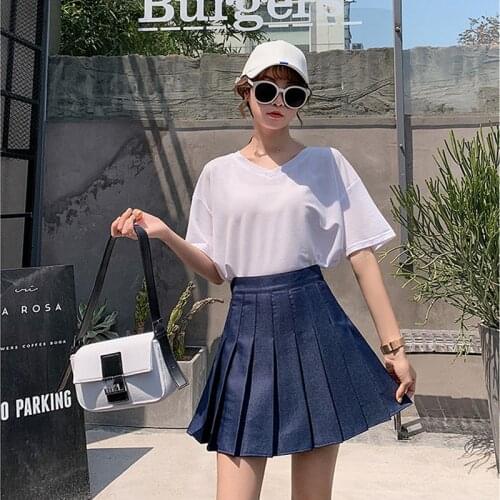 Solid Color Plaid Pleated Skirt Half-Length Skirt Female Summer 2021 New High-Waist Short Skirt A-Line Korean Version BSQ255