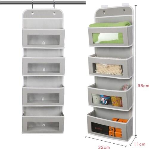 Layer Fabric Over The Door Organizer Gray Foldable Door Organizers Nursery Closet Storage, Hanging Door Organizer for Toys