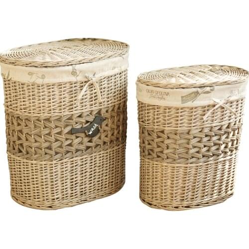 TTLaundry Basket Rattan Wicker Woven DirtyClothes Storage Basket Woven Organizing Box Toy Storage Box Dirty Clothes Bucket Large