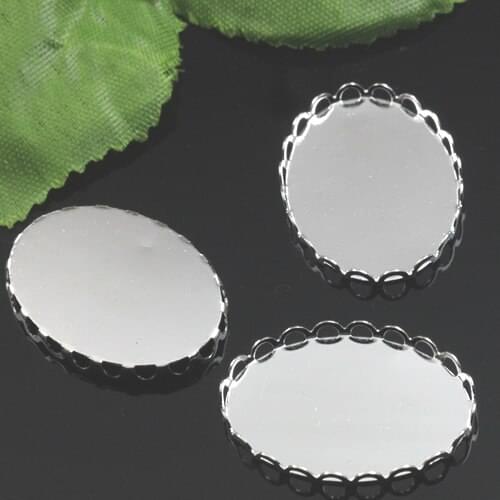 Blank Oval Lace Bezel Trays Pad Bases Settings Resin Cabochon Findings for Floating Charm Lockets Making Rhodium tone Plated