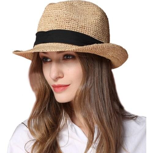 Laffia Sun Protection Hat Women Seaside Beach Sunshade Sunscreen Cap Men Jazz Korean Summer Male Casual Breathable Caps H6796