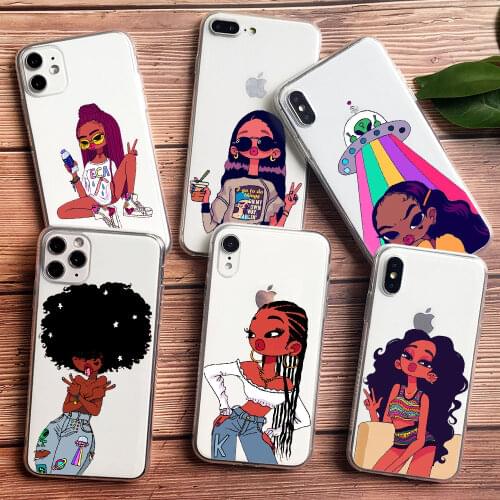 Cute black girl magic Drawing clip art Phone Case For iPhone 12 Pro 11 pro max 6 6s 8 7 Plus X XR XS MAX SE 2 TPU Silicone Case