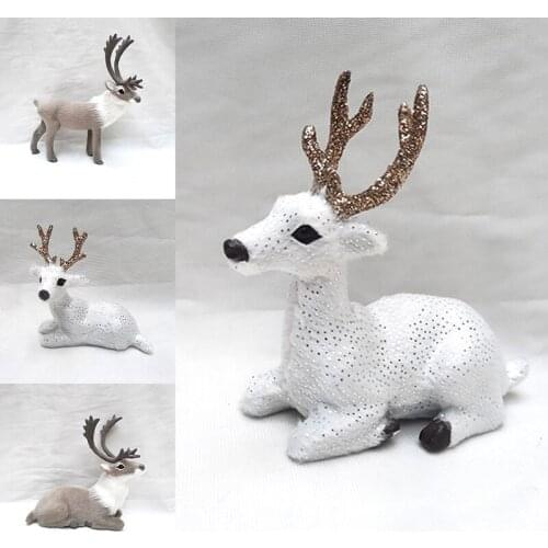 Deer Statue Office Desk Ornament Miniature Forest Animal PVC Simulation Elk Christmas Cute Deer Figurines Sculpture Home Decor