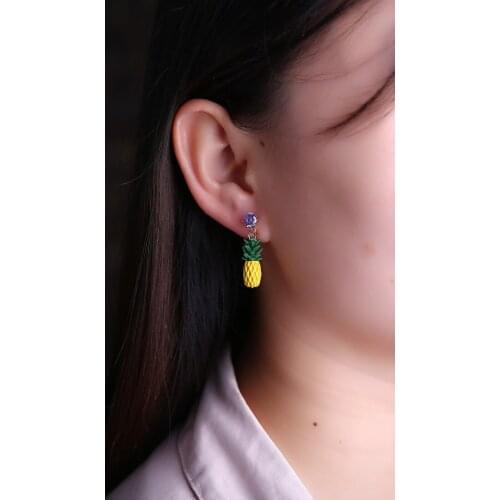 TianBo Cute Gold Color 3D Pineapple Earrings For Women 2017 New Arrival Stud Earrings Fashion Jewelry Gift