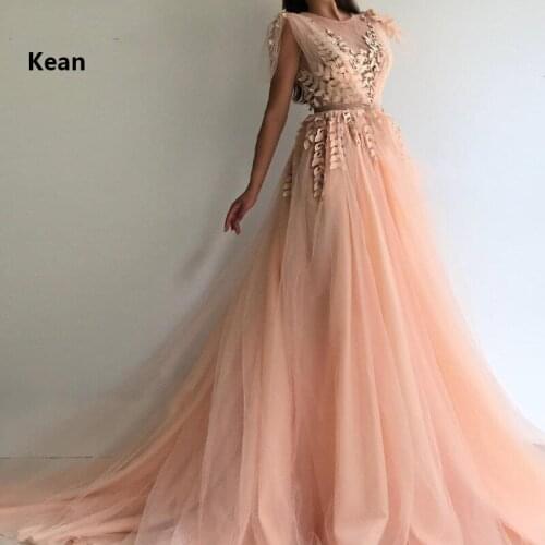 Peach Evening Dress 3D Flowers Cap Sleeve Illusion vestidos Special Occasion Formal Islamic Dubai Kaftan Saudi Arabic Prom Dress