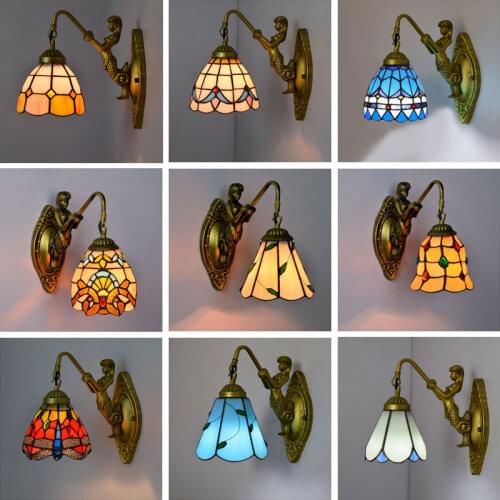 Tiffany Stained Glass Wall Lamp Mediterranean Baroque Retro Turkish Led Wall Lights for Home Decor Bedroom Bathroom Mirror Light