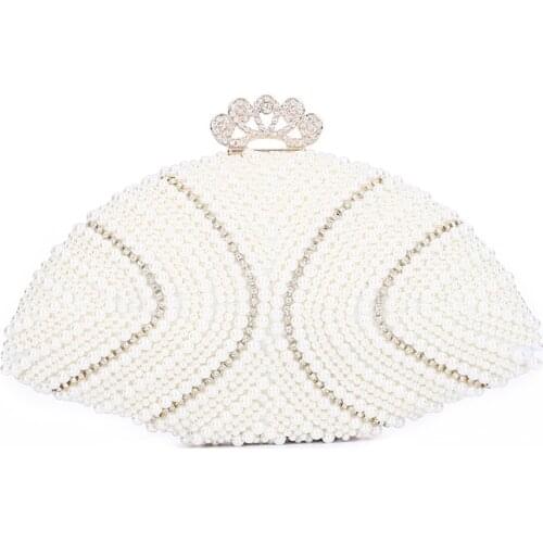 Womens White Pearl Shell Clutch Purse Elegant Evening Bags Luxury Wedding Party Bead Small Handbag Chain Shoulder Bag