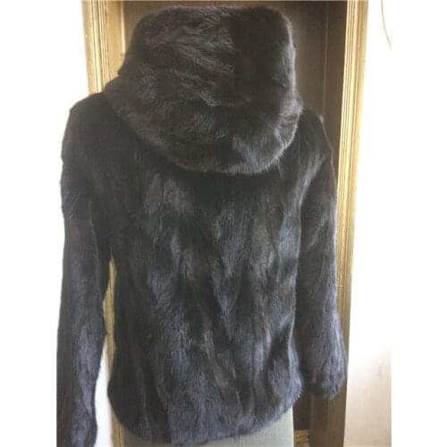 Genuine Real Piece Mink Fur Coat Jacket With a Hood Winter Women Fur Outerwear