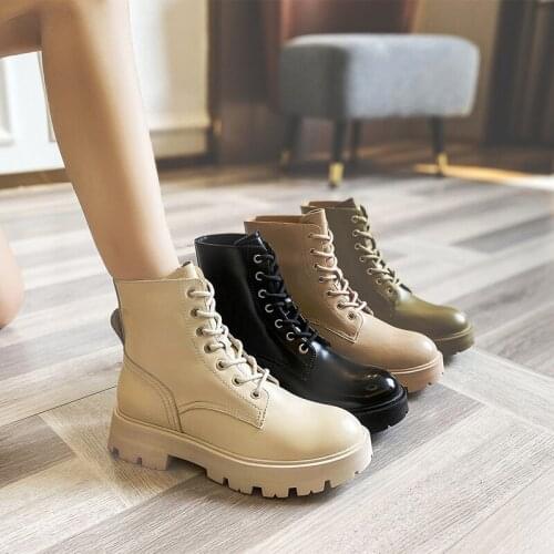 Hot Motorcycle Boots 2021 Women Fashion Genuine Leather Ankle Boots For Women Chunky Platform New Party Shoes Woman