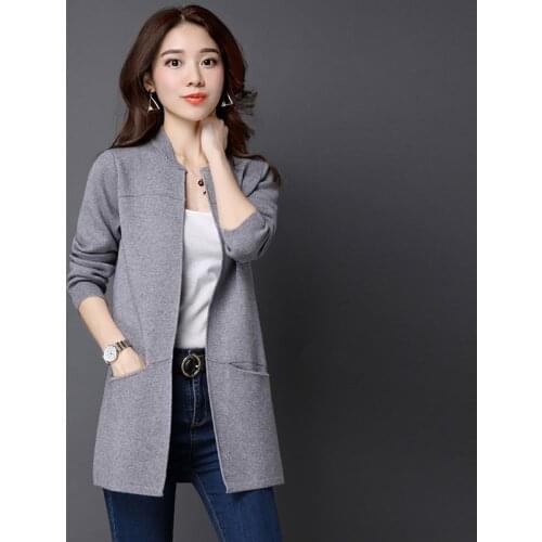 Autumn Winter Women Coat Cardigan Sweater V neck Solid Loose Knitwear Long Sleeve Casual Knitted Cardigan Outwear Jumpers Jacket
