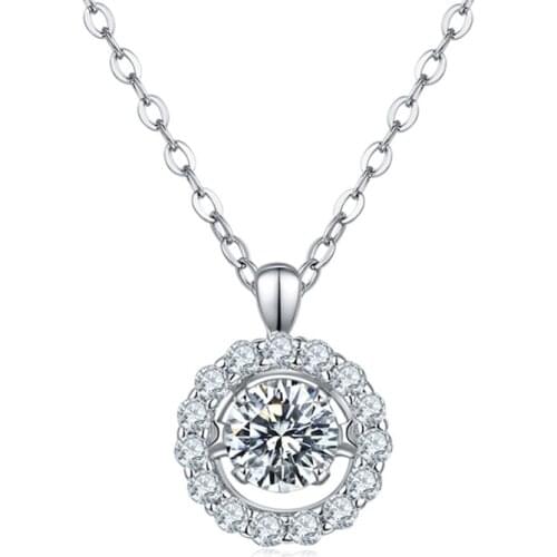 Luxury 100% 925 Sterling Silver Created Round Real 1 Carat D Color Moissanite Charm Pendant Necklace For Women Fine Jewelry Gift