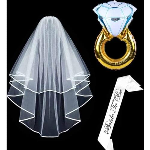1 set White Bridal Shower Wedding Veil Bride To Be Satin Sash Ring Balloons Bachelorette Party girls Hen night Party Decoration