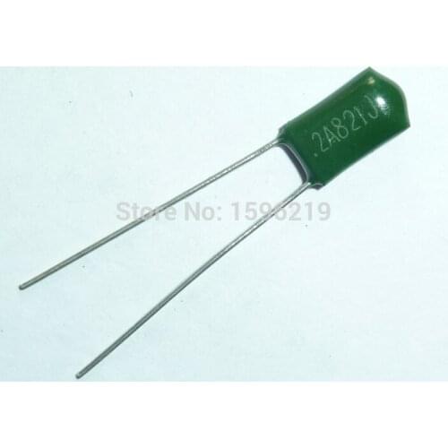 100pcs Mylar Film Capacitor 100V 2A821J 820pF 0.82nF 2A821 5% Polyester Film capacitor