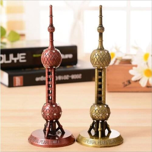 18/25CM Antique Bronze Shanghai Oriental Pearl TV Tower Metal Figurine China Landmark Architecture Home Decor Souvenir Gift