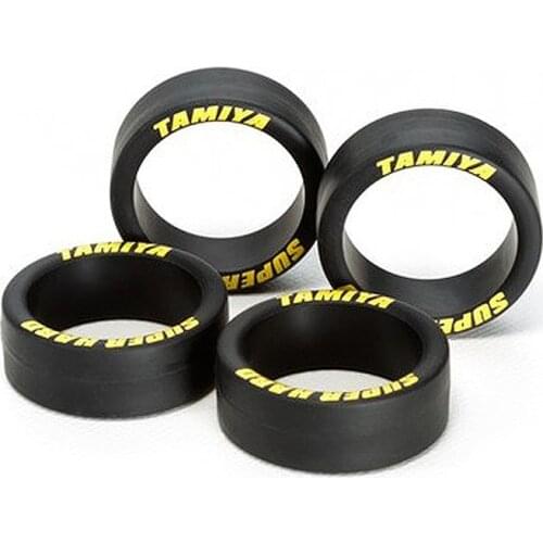 4pcs(1Bag) Tamiya Medium Diameter Tires 95080 Super Hard Low-Profile Tires w/ Yellow Lettering Spare Parts for Mini 4WD Car