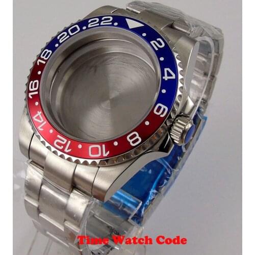 40MM Watch Case Parts Fit for NH35 NH35A NH36 NH36A Movement Oyster Bracelet GMT RED Blue Bezel Insert Sapphire Glass Bliger