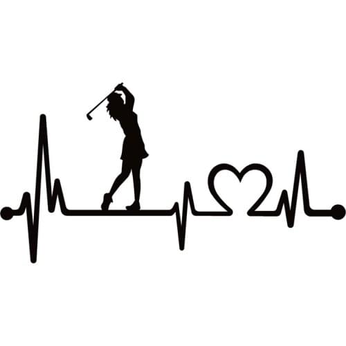 40685# Die-Cut Vinyl Decal Lady Golfer Heartbeat Lifeline Car Sticker Waterproof Auto Decors on Car Body Bumper Rear Window