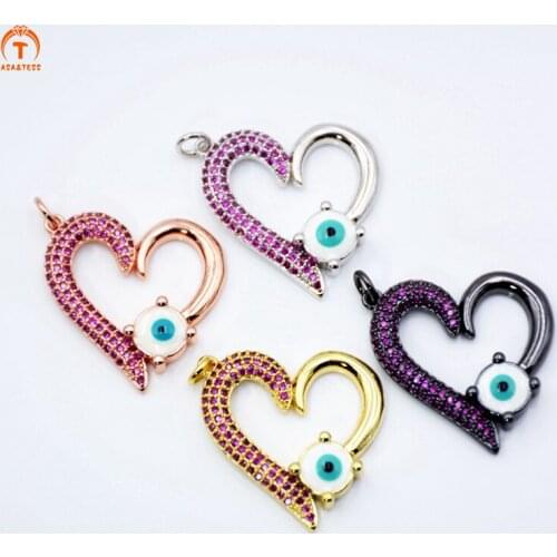 ASA&TESS Turkish Style Micro pave eye pendant heart shape love CZ crystal pendant fashion jewelry cubic zircon charms