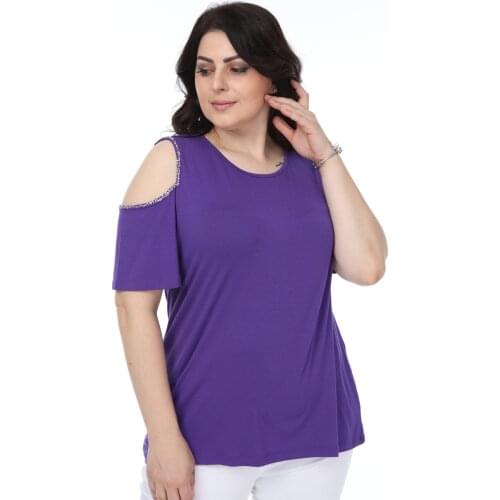 Hanezza Plus Size Shoulder Open Beads Detail Blouse